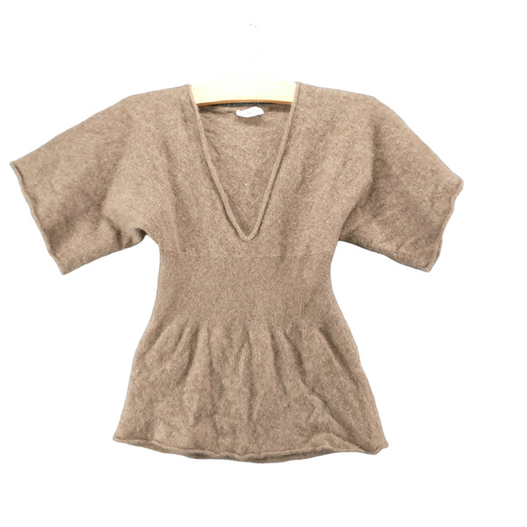 Subtle Luxury Women's Cashmere Sweater Short Sleeve Brown Actual 27x21.5 V-Neck - Picture 1 of 12